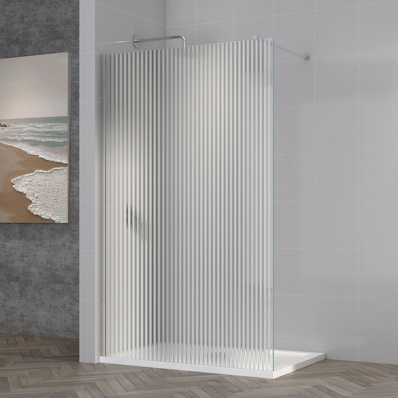 TB TI8 Fluted Wetroom Panel Chrome 8mm Toughened Safety Glass
