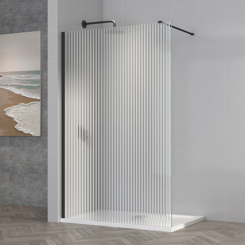 TB TI8 Fluted Wetroom Panel 8mm Black 8mm Toughened Safety Glass