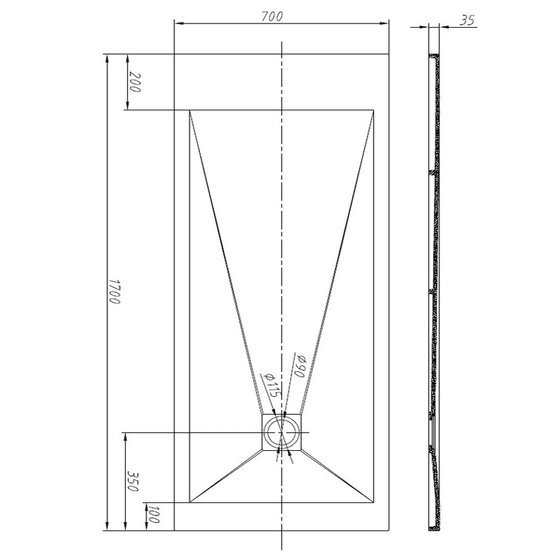 TB Rectangle 35mm Slate White Shower Tray Premium Gelcoat Stone Resin Construction