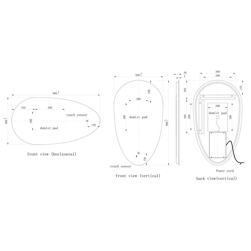 TB Jacob Teardrop LED Touch Mirror with Demist Colour Change Lighting