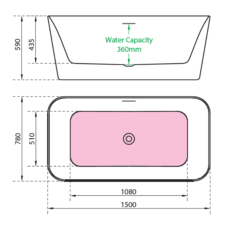 Charlotte Edwards Leda Contemporary Double Ended Freestanding Bath In Gloss White Technical Drawing