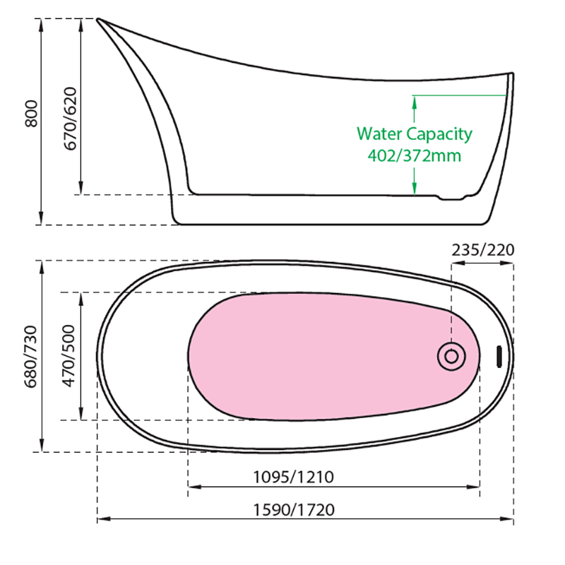 Charlotte Edwards Portobello Single Ended Freestanding Bath Technical Drawing
