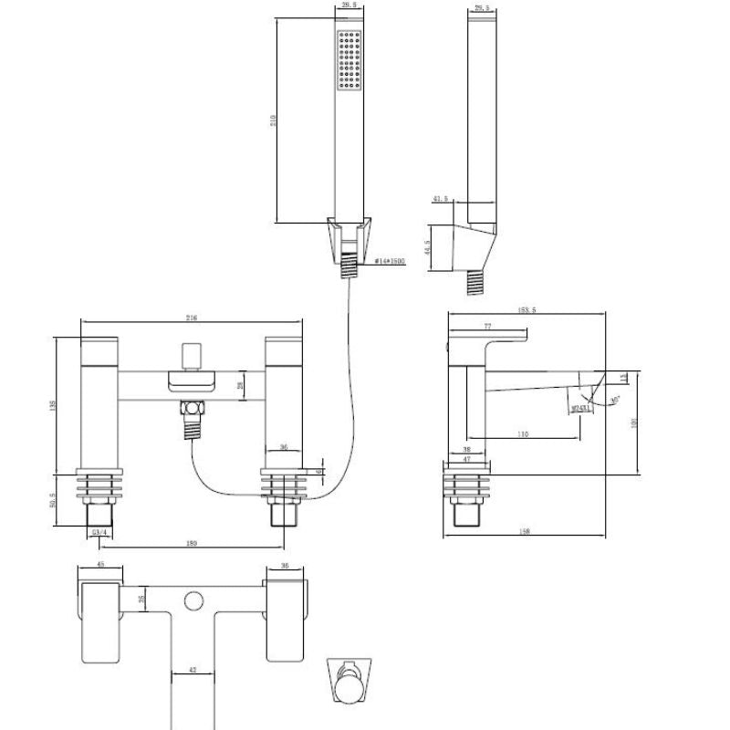 Tailored Bathroom Brecon Bath Shower Mixer Tap And Handset In Black Specification Sheet