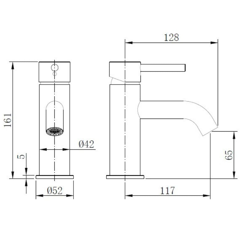 Tailored Bathrooms Redondo Round ECO Basin Mixer Tap In Brushed Brass Technical Drawings