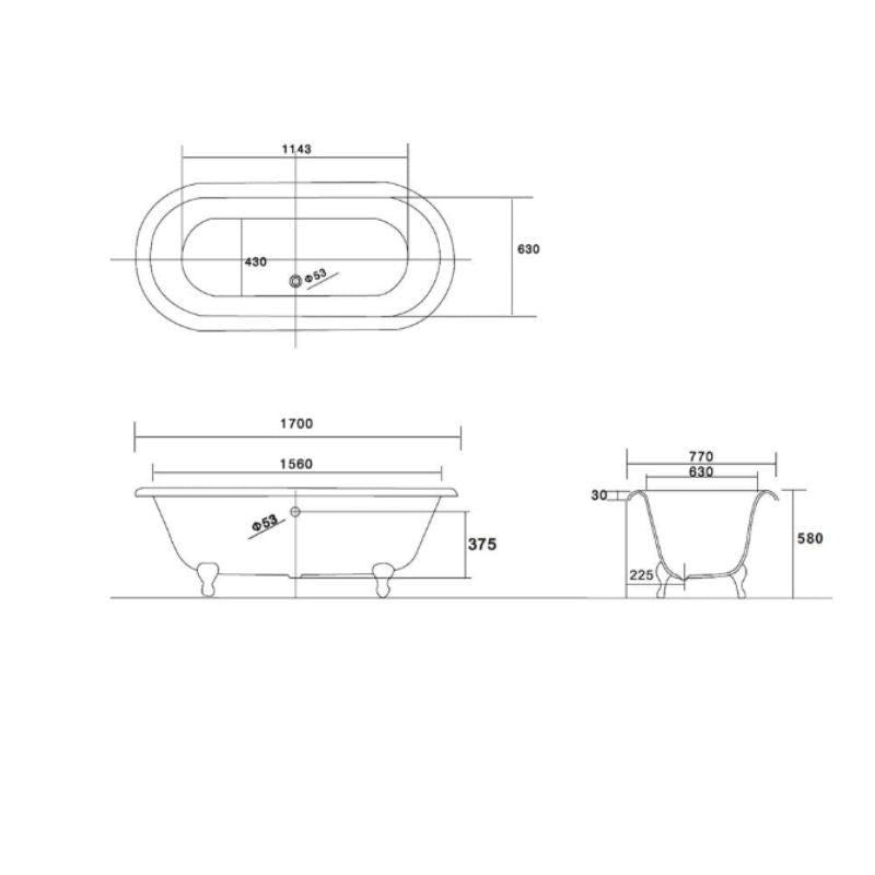 Arroll Moulin Cast Iron Roll Top Freestanding Bath with Chrome Feet | 2 Colours, 2 Sizes