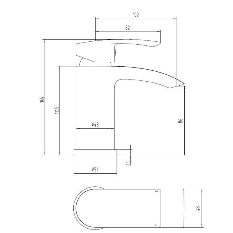 Tailored Bathrooms Holyhead Mono Mixer Tap with Click Clack Waste Technical Drawing