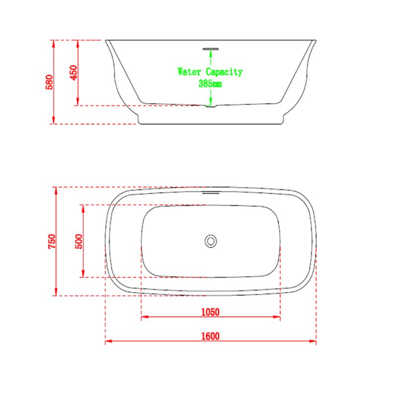 Charlotte Edwards Cyllene Freestanding Bath 1600mm In Gloss White Technical Drawings