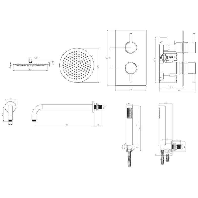 TB Round Concealed Thermostatic 2 Handle 2 Way Shower Kit (Wall) - (0011)