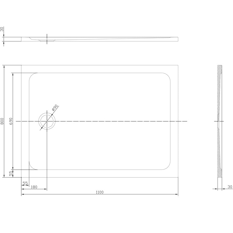 TB Rectangle 30mm Low Profile Shower Tray Gelcoat Stone Resin Construction