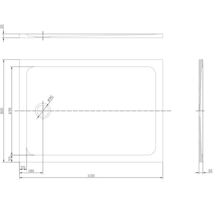 TB Rectangle 30mm Low Profile Shower Tray Gelcoat Stone Resin Construction