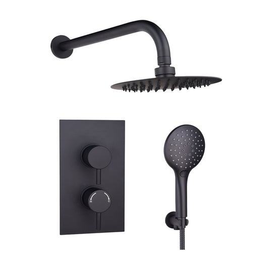 TB Black Concealed Thermostatic  2 Handle 2 Way Shower Kit with SS Head