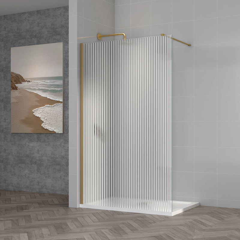 TB TI8 Fluted Wetroom Panel 8mm Brushed Brass 8mm Toughened Safety Glass