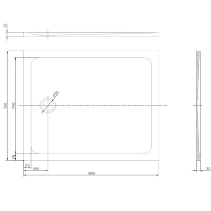 TB Rectangle 30mm Low Profile Shower Tray Gelcoat Stone Resin Construction