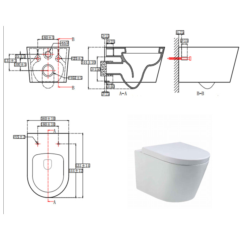 TB Ferrara Plus Wall Hung Rimless D Shape Toilet Complete Set