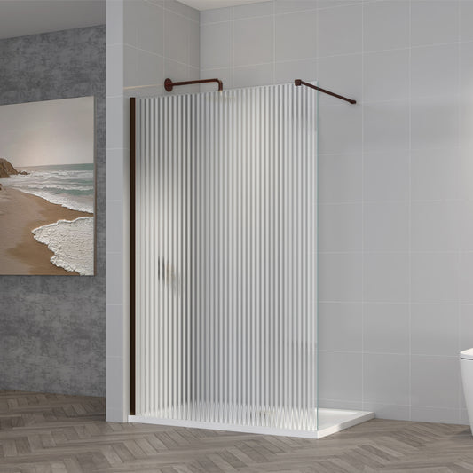 TB TI8 Fluted Wetroom Panel Brushed Bronze 8mm Toughened Safety Glass