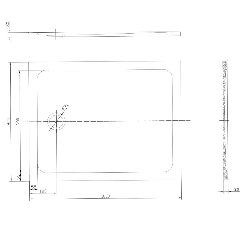 TB Rectangle 30mm Low Profile Shower Tray Gelcoat Stone Resin Construction