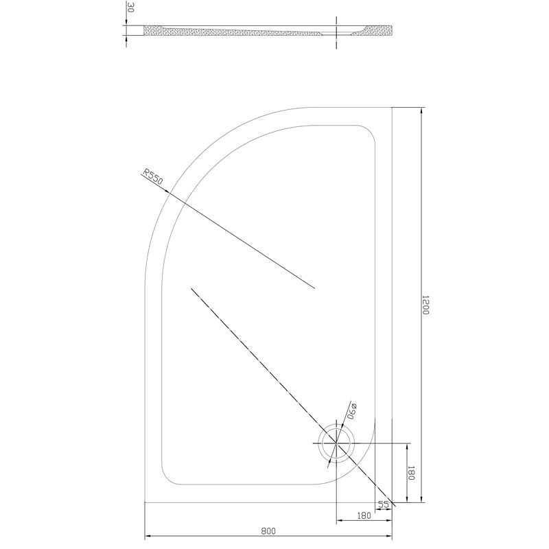 TB Left Offset Quad 30mm Low Profile Shower Tray Reinforced Resin Construction