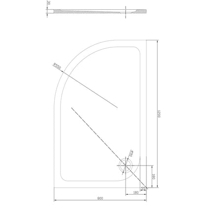 TB Left Offset Quad 30mm Low Profile Shower Tray Reinforced Resin Construction
