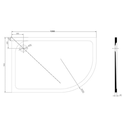 TB Right Offset Quad 30mm Low Profile Shower Tray Reinforced Resin Construction