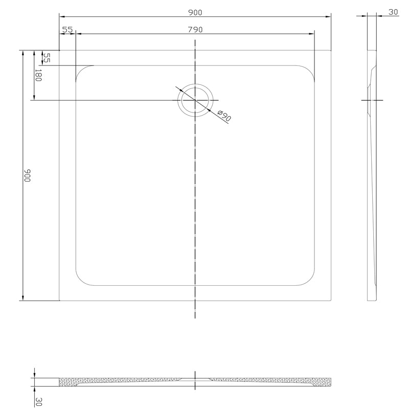 TB Square 30mm Low Profile Shower Tray 900x900mm