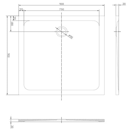 TB Square 30mm Low Profile Shower Tray 900x900mm
