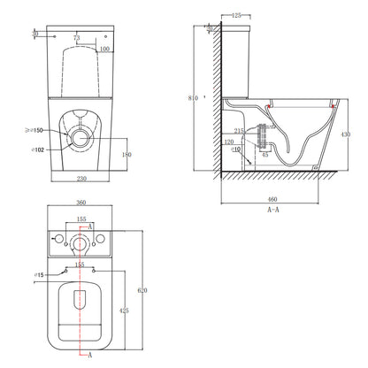 TB Milan Rimless Close Coupled Square Toilet with Quiet Closing Action
