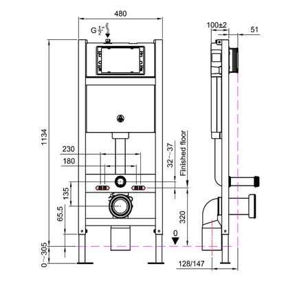 TB Toilet Frame & Pneumatic Cistern for Wall Hung Toilet Supports up to 400kg