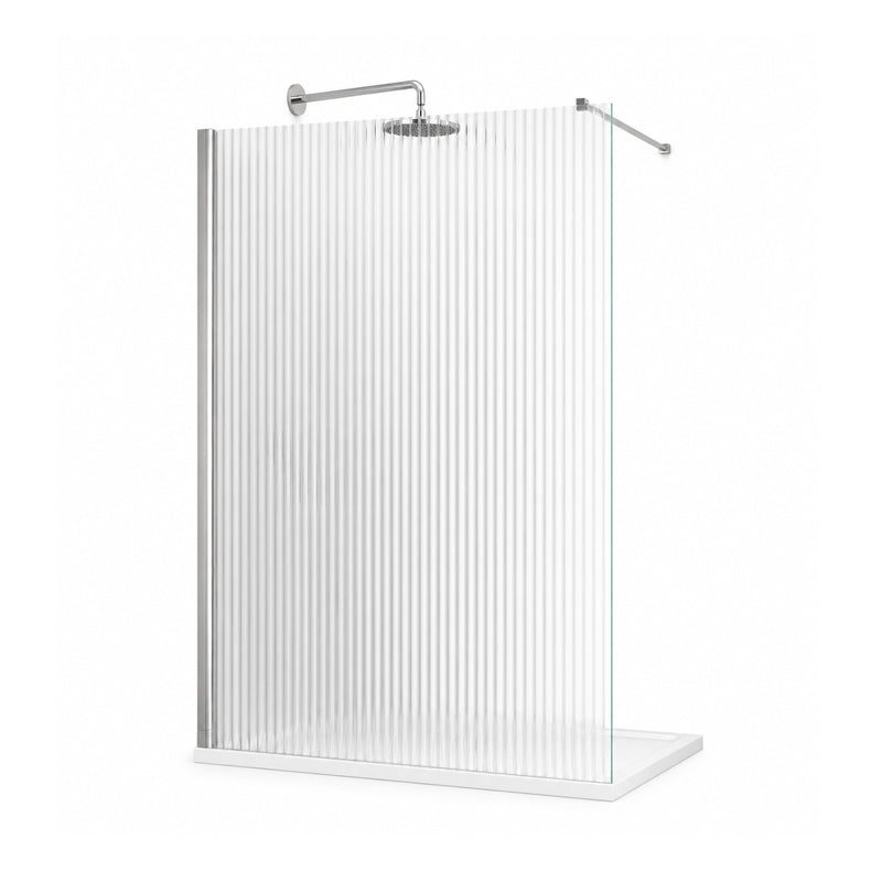 TB TI8 Fluted Wetroom Panel Chrome 8mm Toughened Safety Glass