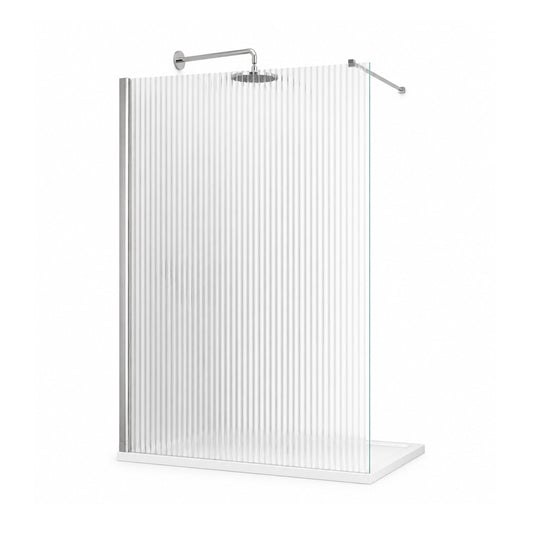 TB TI8 Fluted Wetroom Panel Chrome 8mm Toughened Safety Glass