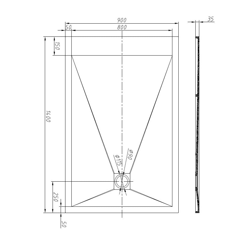 TB Rectangle 35mm Slate White Shower Tray Premium Gelcoat Stone Resin Construction