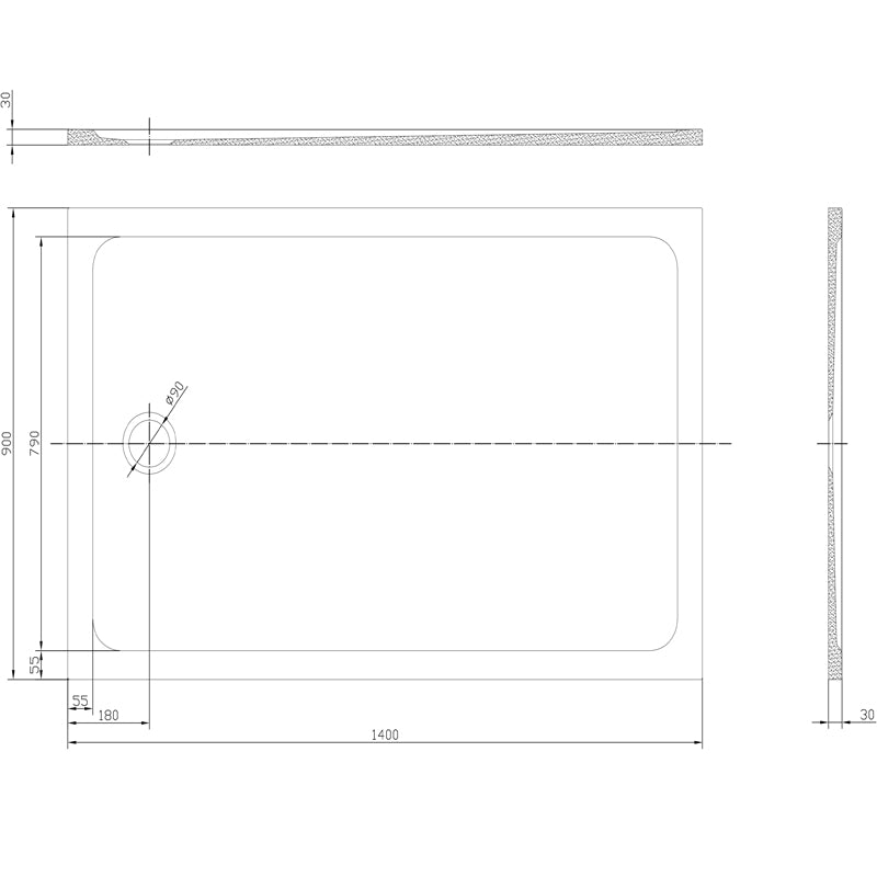 TB Rectangle 30mm Low Profile Shower Tray Gelcoat Stone Resin Construction