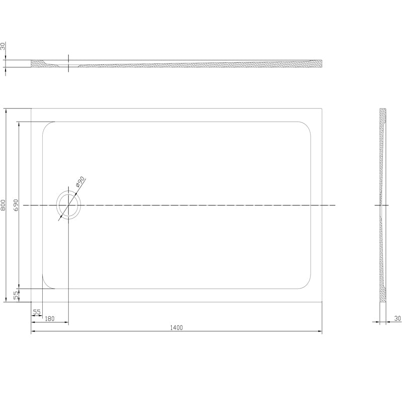 TB Rectangle 30mm Low Profile Shower Tray Gelcoat Stone Resin Construction