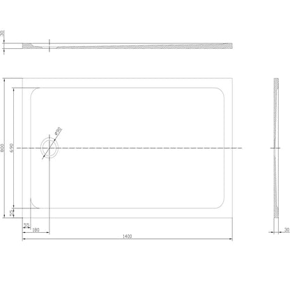 TB Rectangle 30mm Low Profile Shower Tray Gelcoat Stone Resin Construction