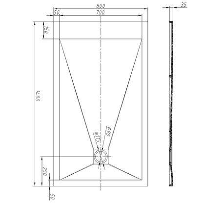 TB Rectangle 35mm Slate White Shower Tray Premium Gelcoat Stone Resin Construction