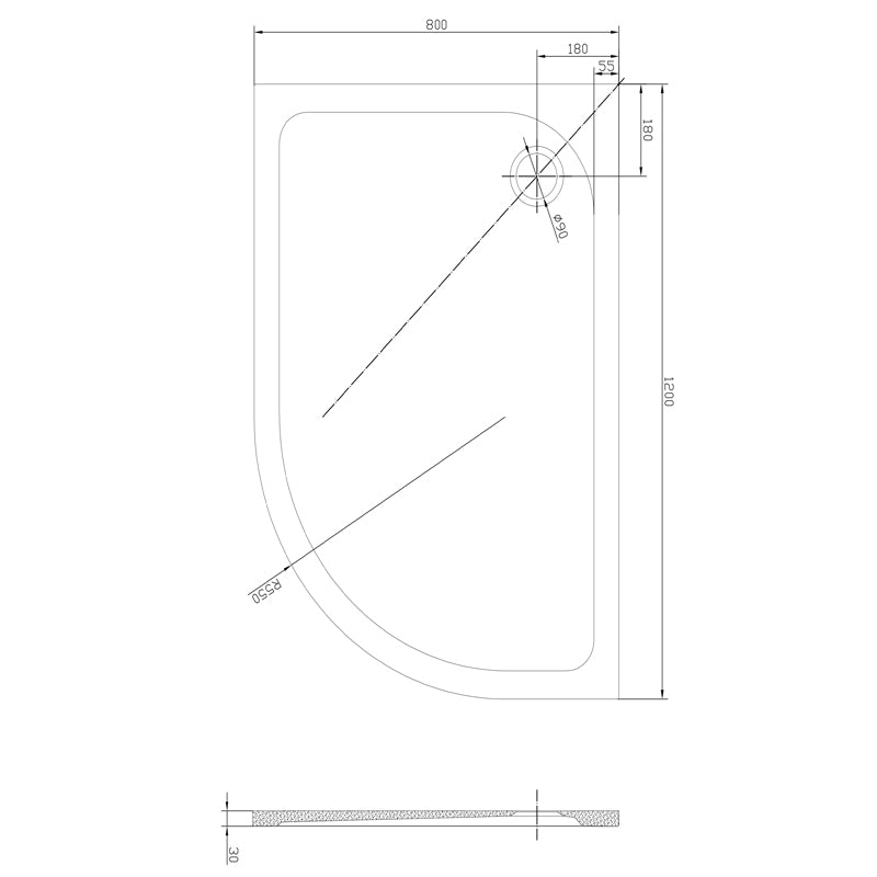 TB Right Offset Quad 30mm Low Profile Shower Tray Reinforced Resin Construction