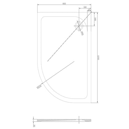 TB Right Offset Quad 30mm Low Profile Shower Tray Reinforced Resin Construction