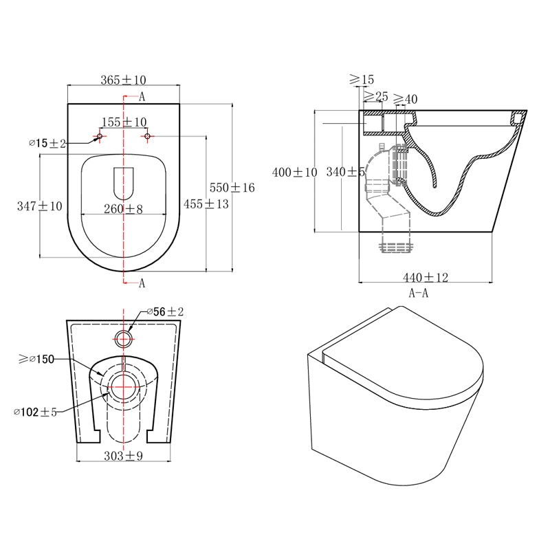 TB Ferrara Plus Rimless Back-to-Wall D Shape Toilet Complete Set