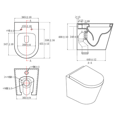 TB Ferrara Plus Rimless Back-to-Wall D Shape Toilet Complete Set