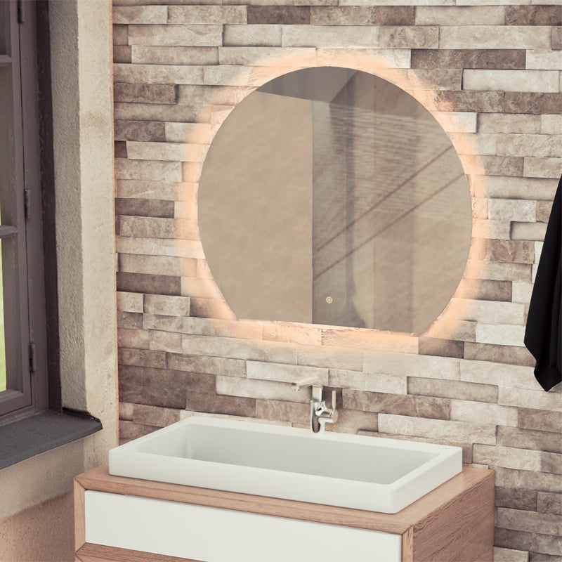 TB Olive Semi Circle LED Touch Mirror with Demist Slim 30mm Profile