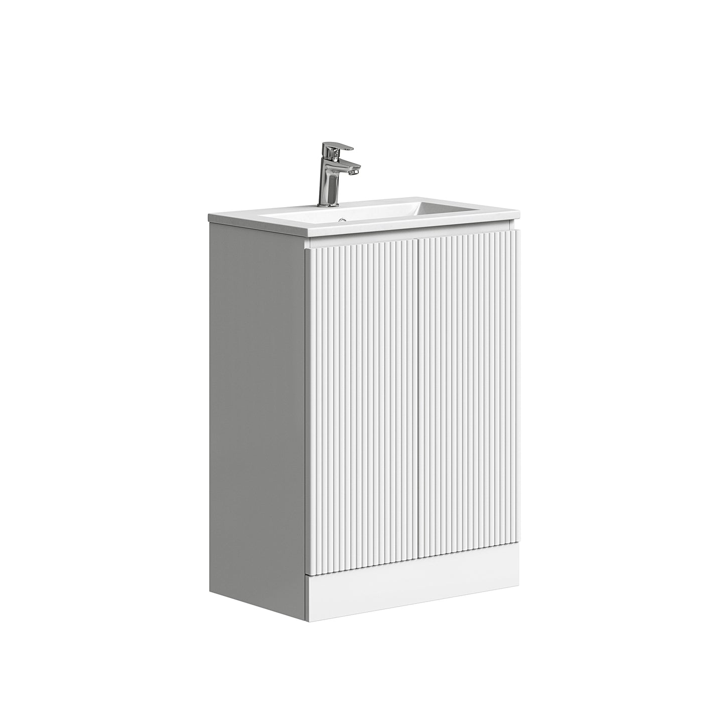 TB Plumb Essentials 600mm Fluted Double Door Floor Standing Vanity & Ceramic Basin