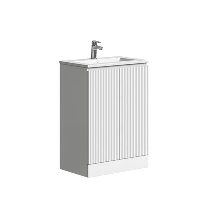 TB Plumb Essentials 600mm Fluted Double Door Floor Standing Vanity & Ceramic Basin