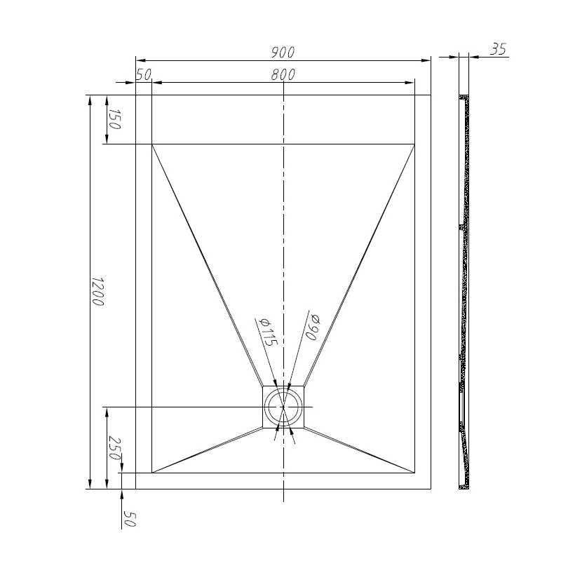 TB Rectangle 35mm Slate White Shower Tray Premium Gelcoat Stone Resin Construction