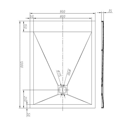 TB Rectangle 35mm Slate White Shower Tray Premium Gelcoat Stone Resin Construction