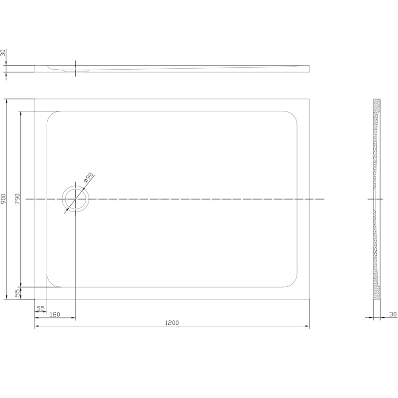 TB Rectangle 30mm Low Profile Shower Tray Gelcoat Stone Resin Construction