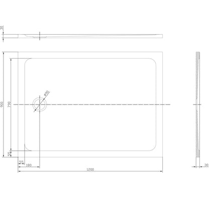 TB Rectangle 30mm Low Profile Shower Tray Gelcoat Stone Resin Construction