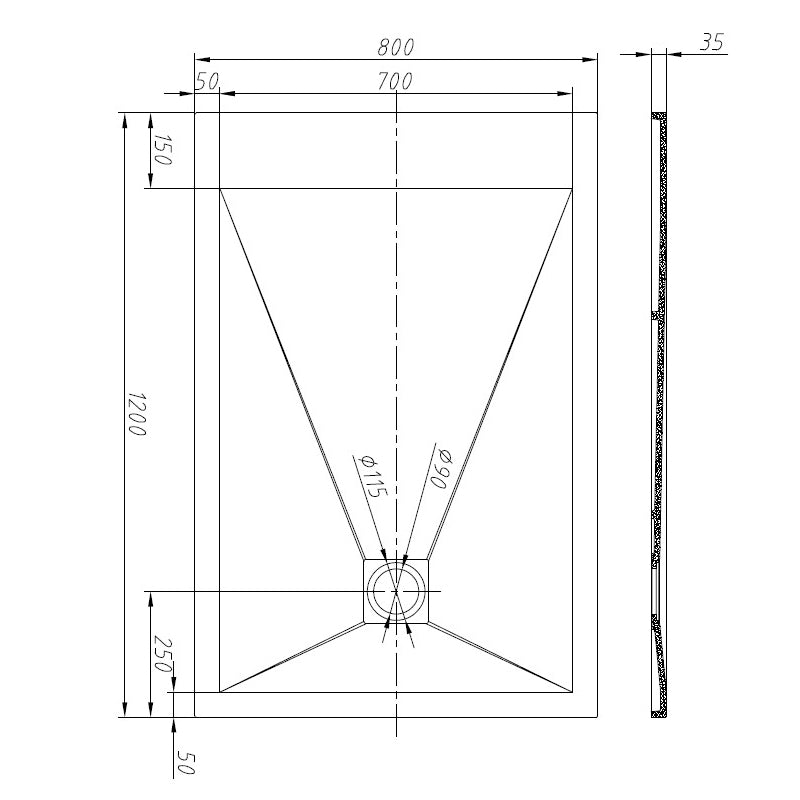 TB Rectangle 35mm Slate White Shower Tray Premium Gelcoat Stone Resin Construction