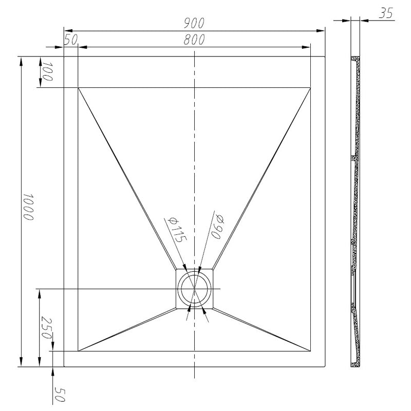 TB Rectangle 35mm Slate White Shower Tray Premium Gelcoat Stone Resin Construction