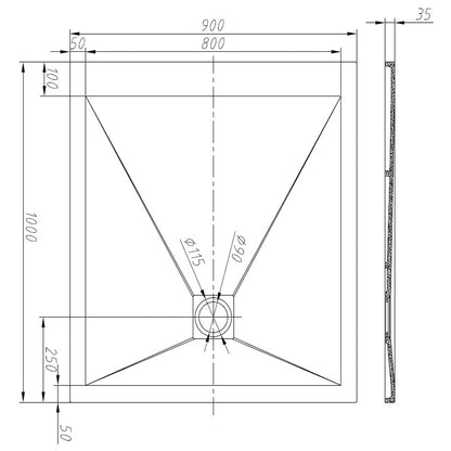TB Rectangle 35mm Slate White Shower Tray Premium Gelcoat Stone Resin Construction