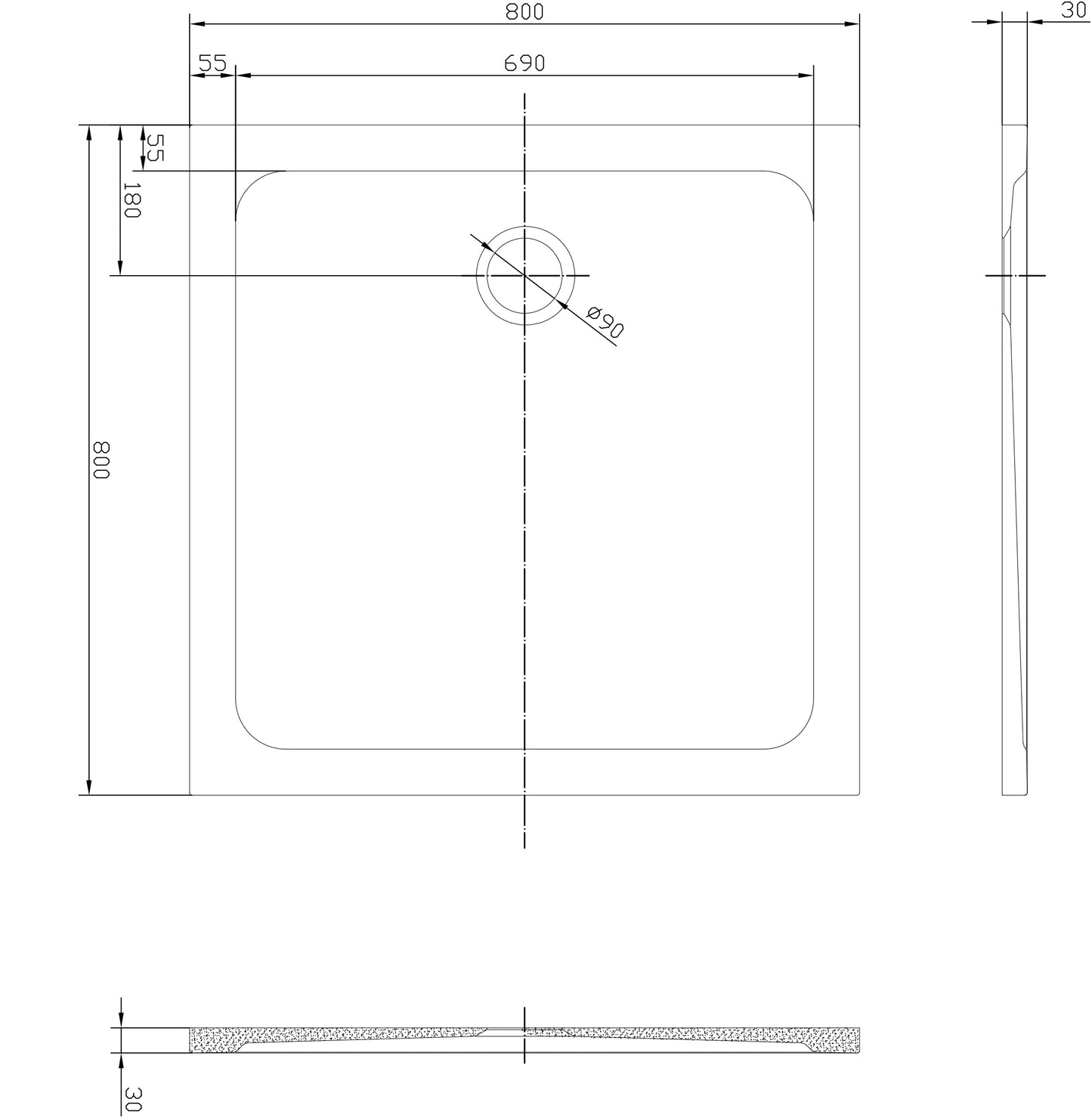 TB Square 30mm Low Profile Shower Tray 800x800mm