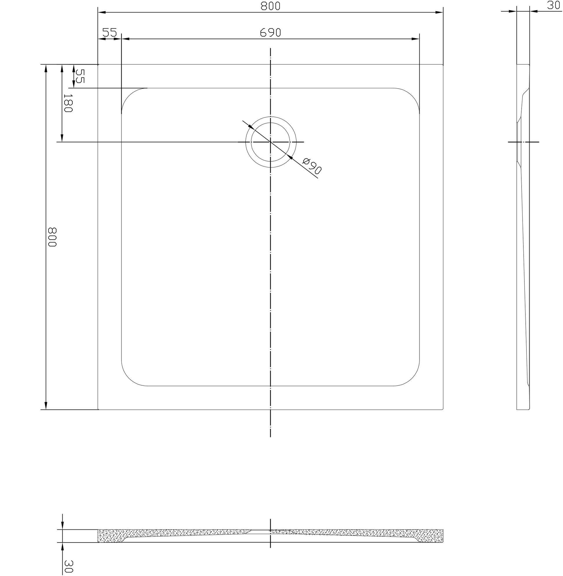 TB Square 30mm Low Profile Shower Tray 800x800mm